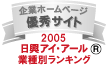 弊社サイトは日興アイ・アール株式会社の「2005年度全上場企業ホームページ実態調査 優秀企業サイト」に選ばれました。